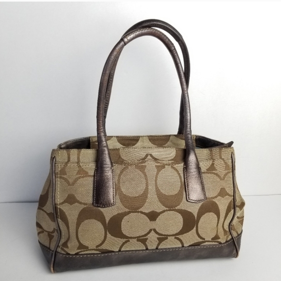 Coach Handbags - Coach shoulder F0826-12463 Brown/Tan Signature C Zip Close Bottom Studs Handbag